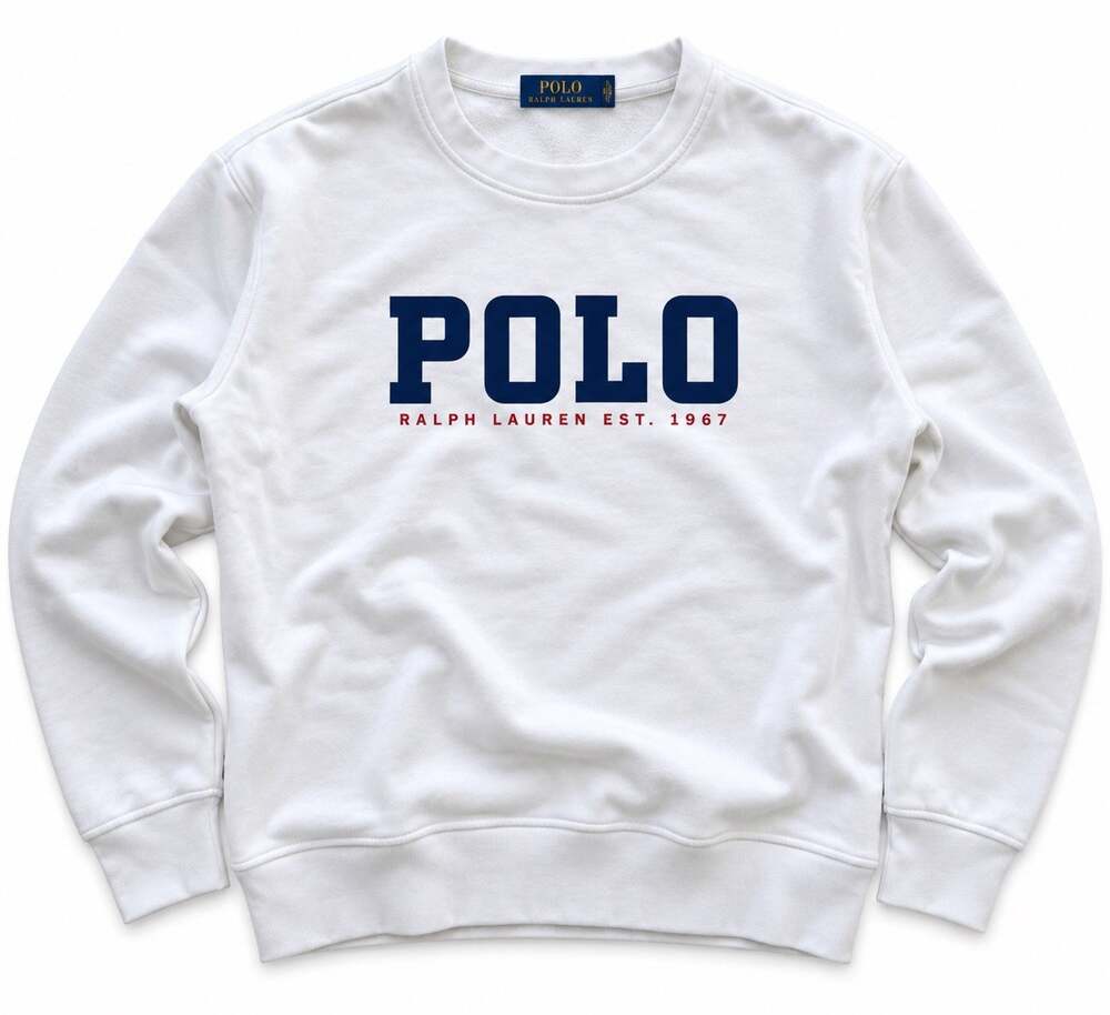 Polo Ralph Lauren Spellout Crewneck Sweatshirt White Navy Red Men’s Large